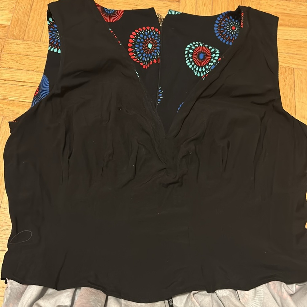 kate spade Black Sleeveless Midi Dress with Red and Teal Circular Print - Picture 7 of 13
